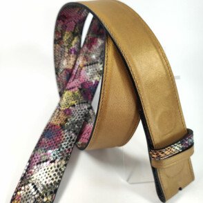 Ceinture reversible femme Motif "fleur tropicale" multi / Or irisé